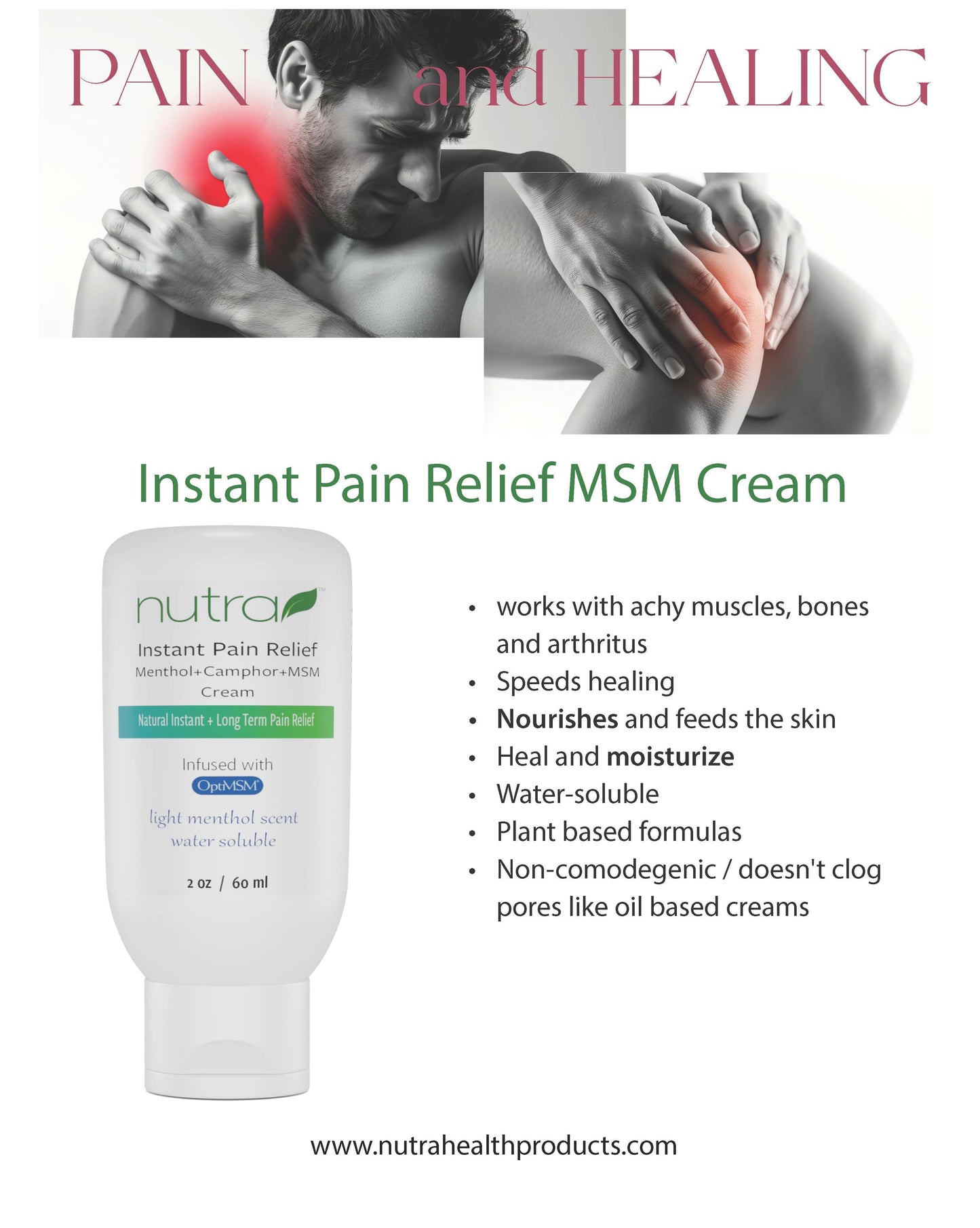 Instant Pain Relief MSM Cream Marketing Materials